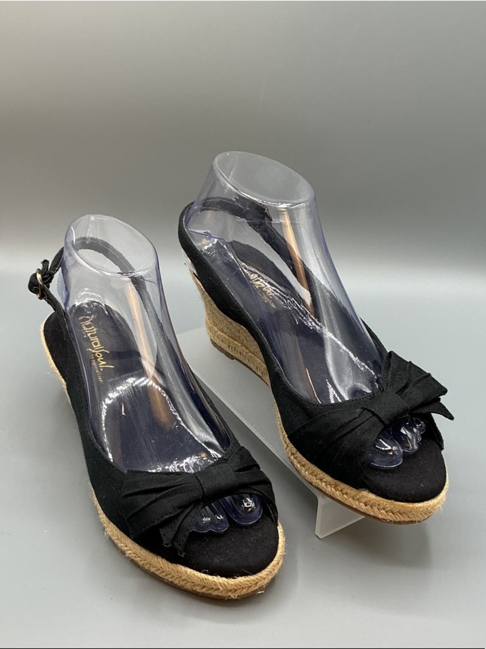 Natural Soul Bettina Black, Peep-Toe Slingback Wedge Espadrille sandal size 7.5W